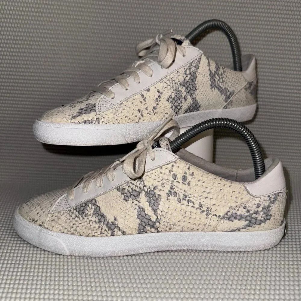Cole Haan Snakeskin Print Beige Leather Lace Up Sneakers Shoes Women's Size 7.5B